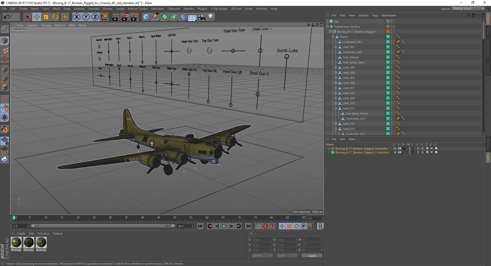 Boeing B-17 Bomber Rigged for Cinema 4D 3D model