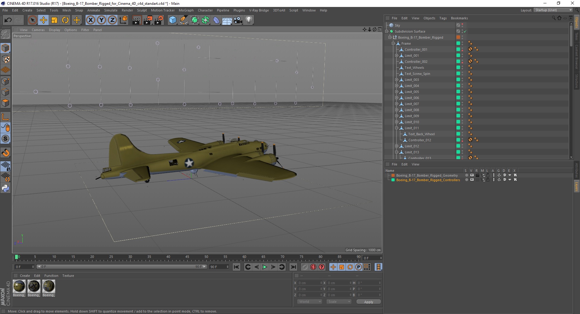 Boeing B-17 Bomber Rigged for Cinema 4D 3D model