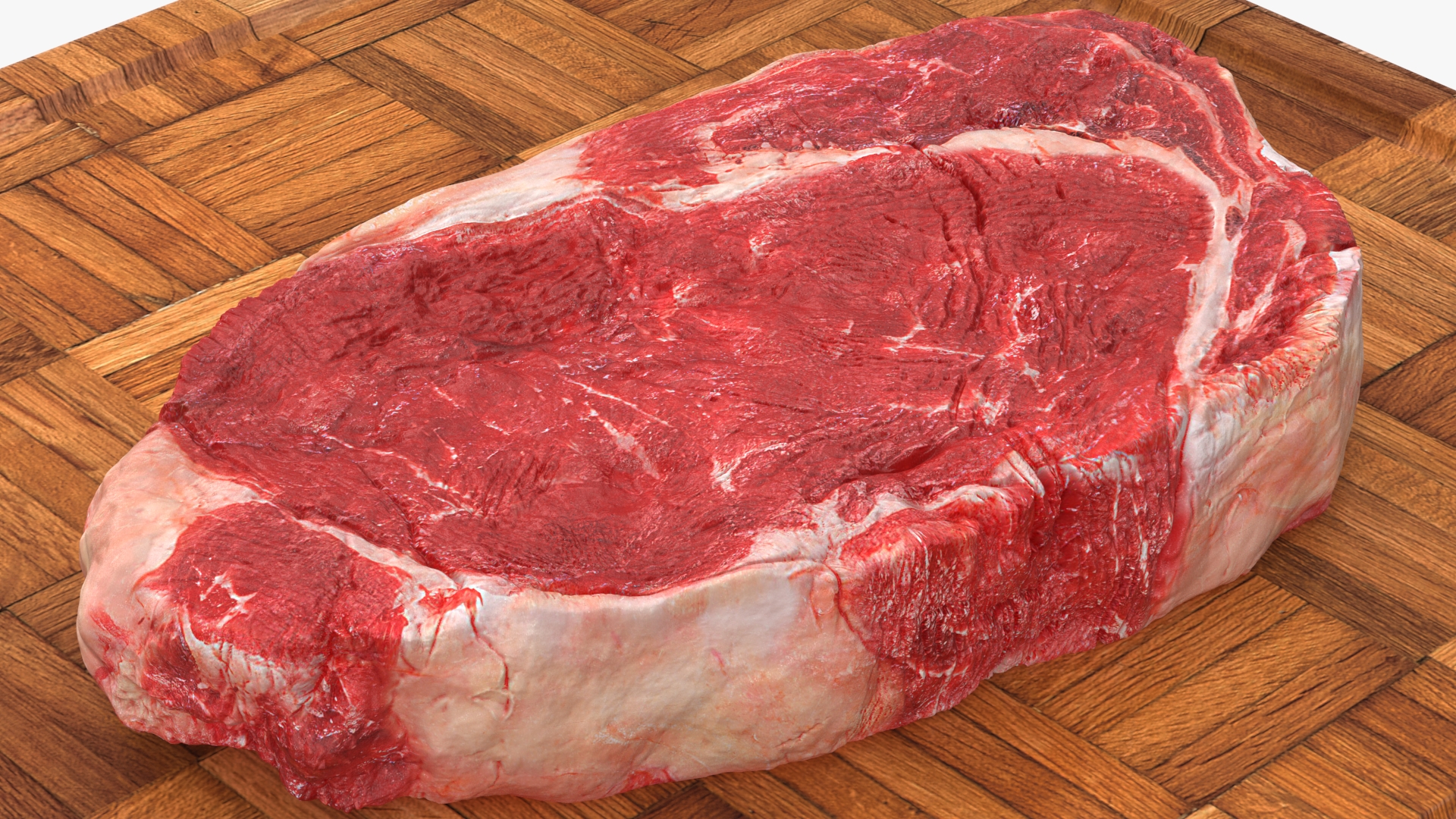 3D Raw Steak on Cutting Board with Knife and Fork