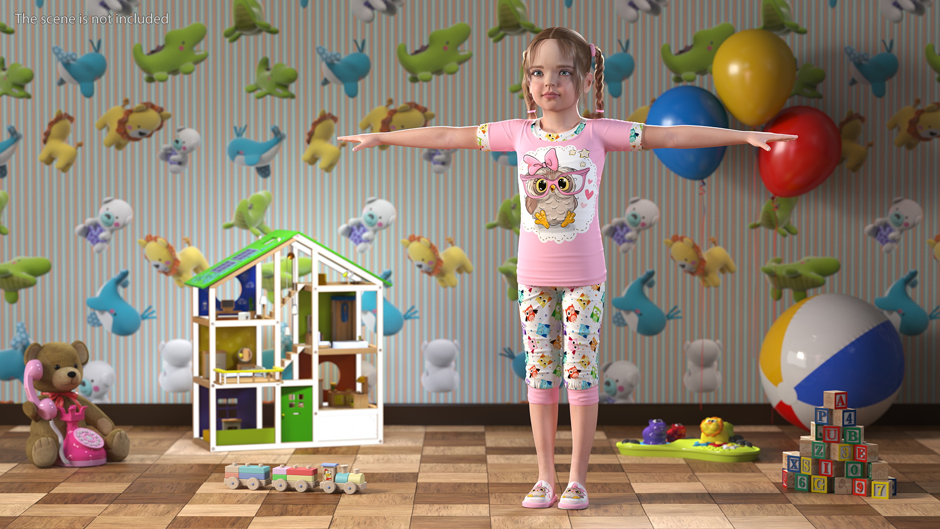 3D Child Girl Home Style T-pose model