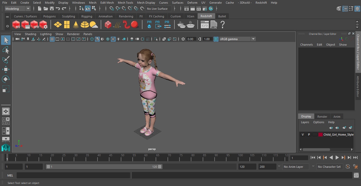 3D Child Girl Home Style T-pose model