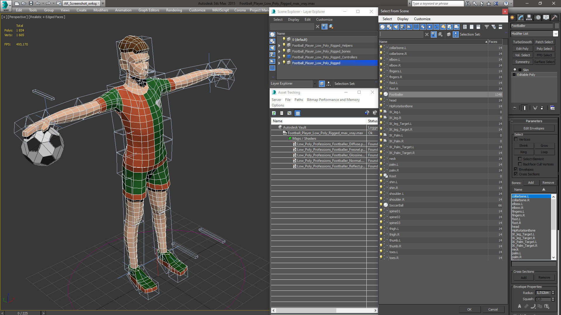 3D model Football Player Low Poly Rigged for Cinema 4D
