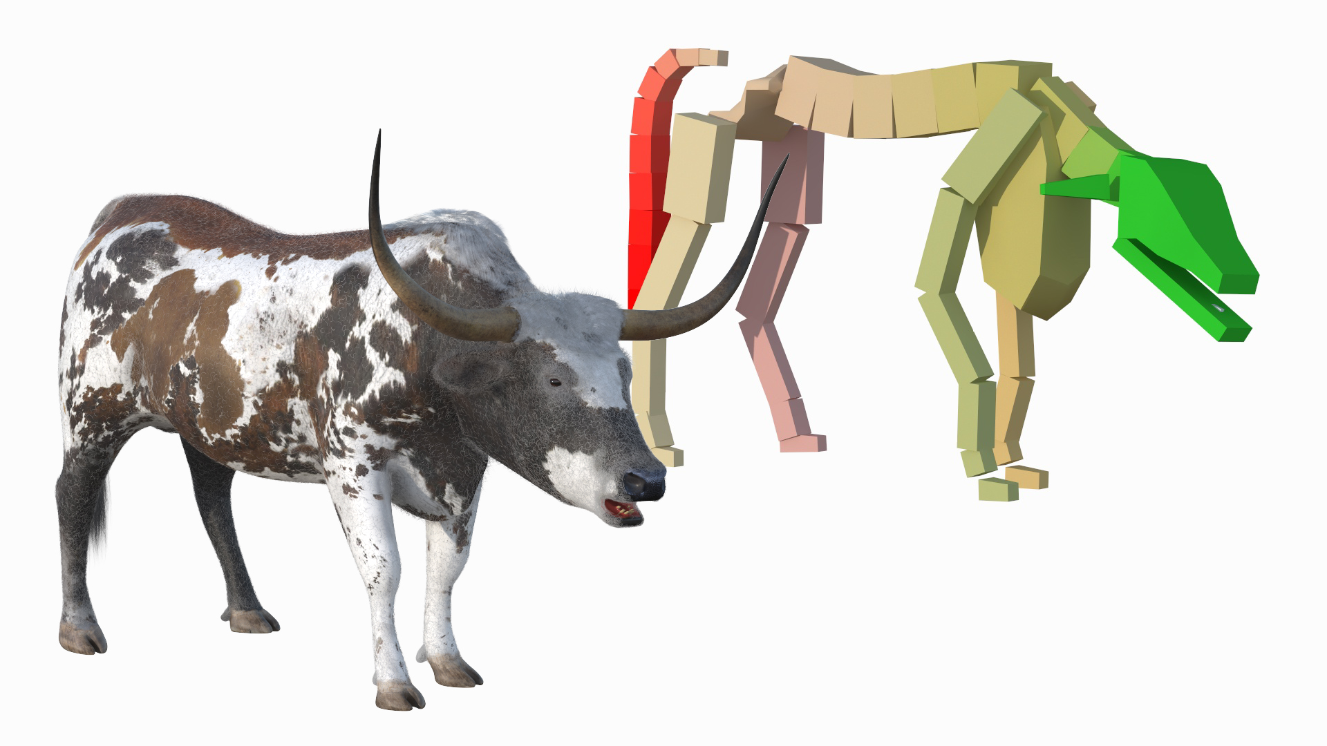 Texas Longhorn Mottled Brown Fur Rigged 3D model