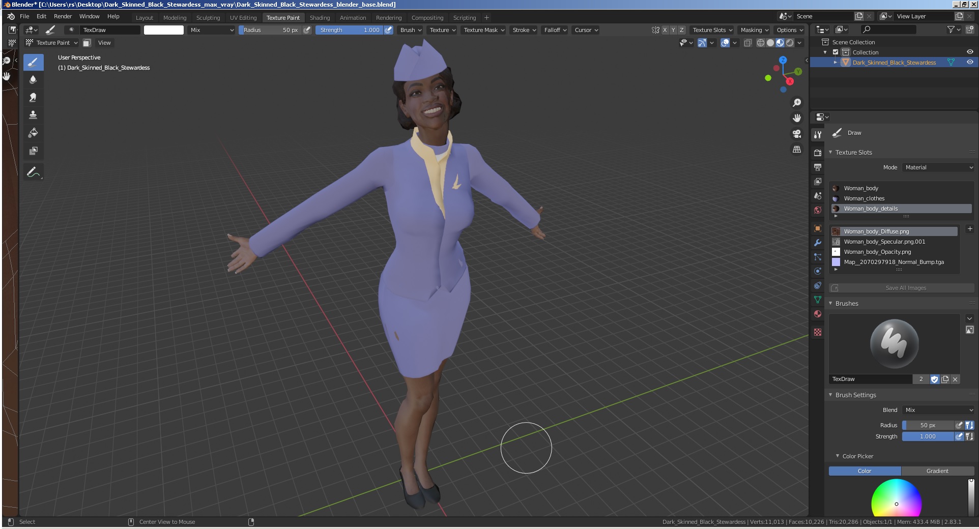 Dark Skinned Black Stewardess 3D model