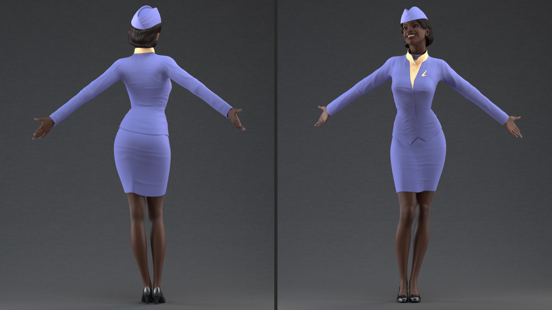 Dark Skinned Black Stewardess 3D model