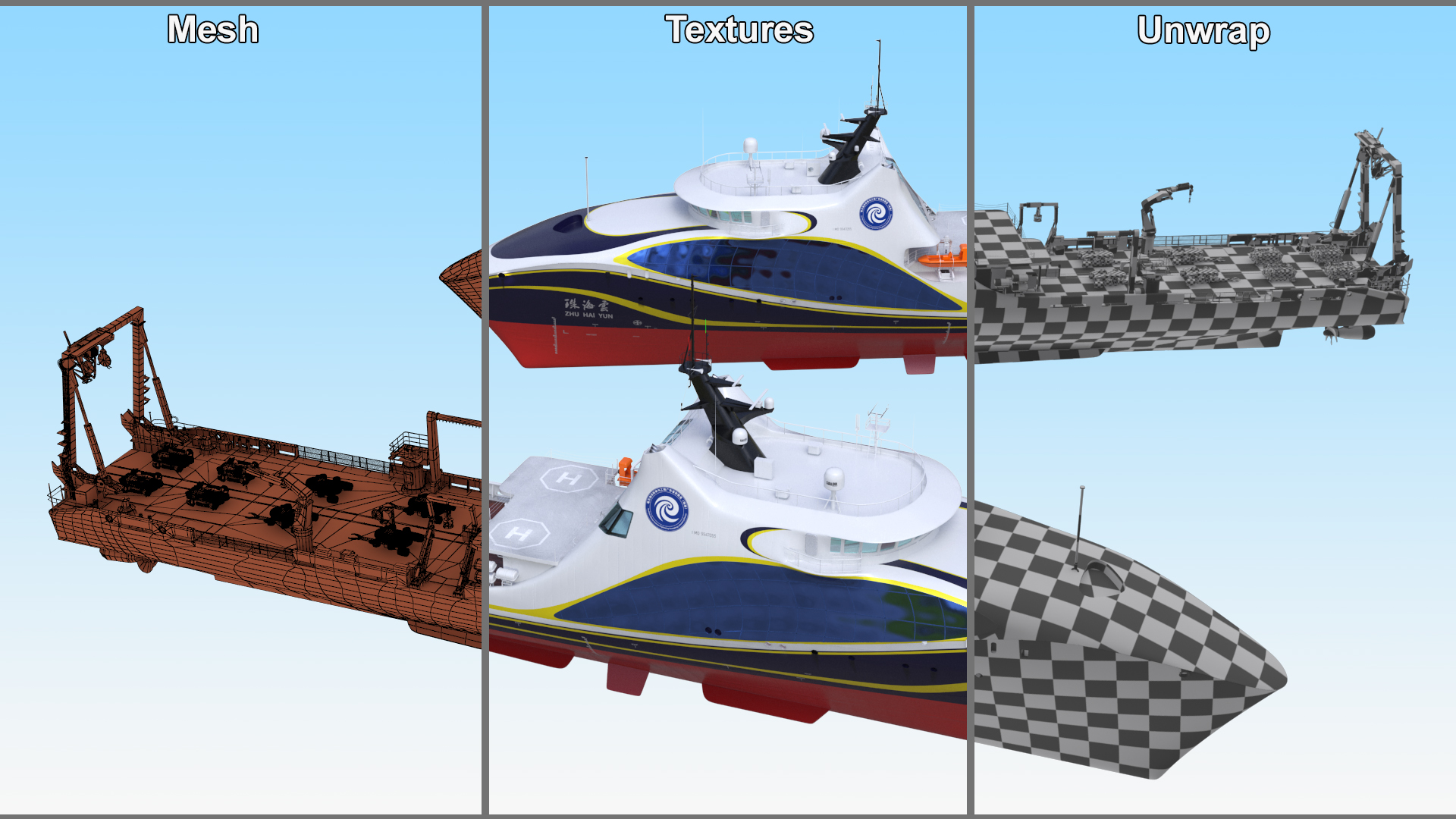 3D Zhu Hai Yun Ship with Underwater Drones on Board model