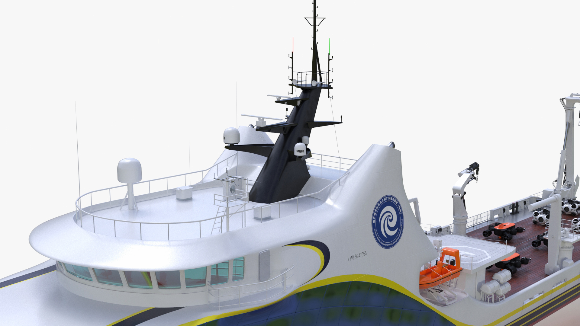 3D Zhu Hai Yun Ship with Underwater Drones on Board model