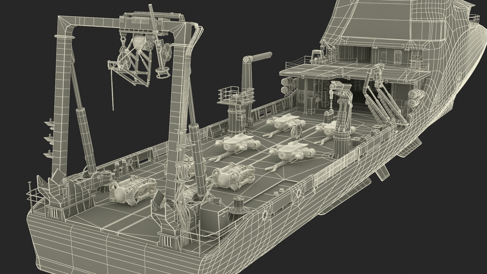 3D Zhu Hai Yun Ship with Underwater Drones on Board model