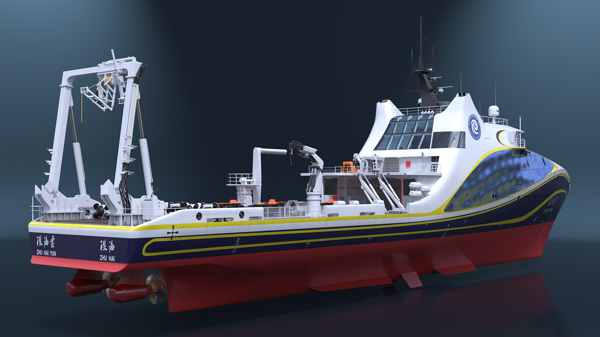 3D Zhu Hai Yun Ship with Underwater Drones on Board model