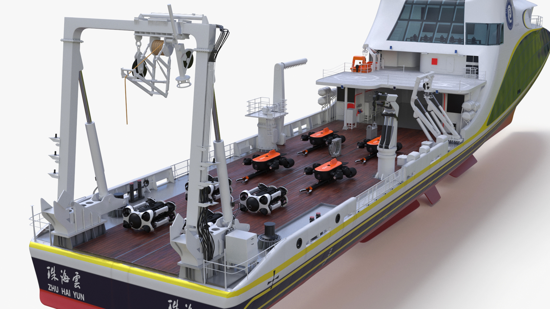 3D Zhu Hai Yun Ship with Underwater Drones on Board model