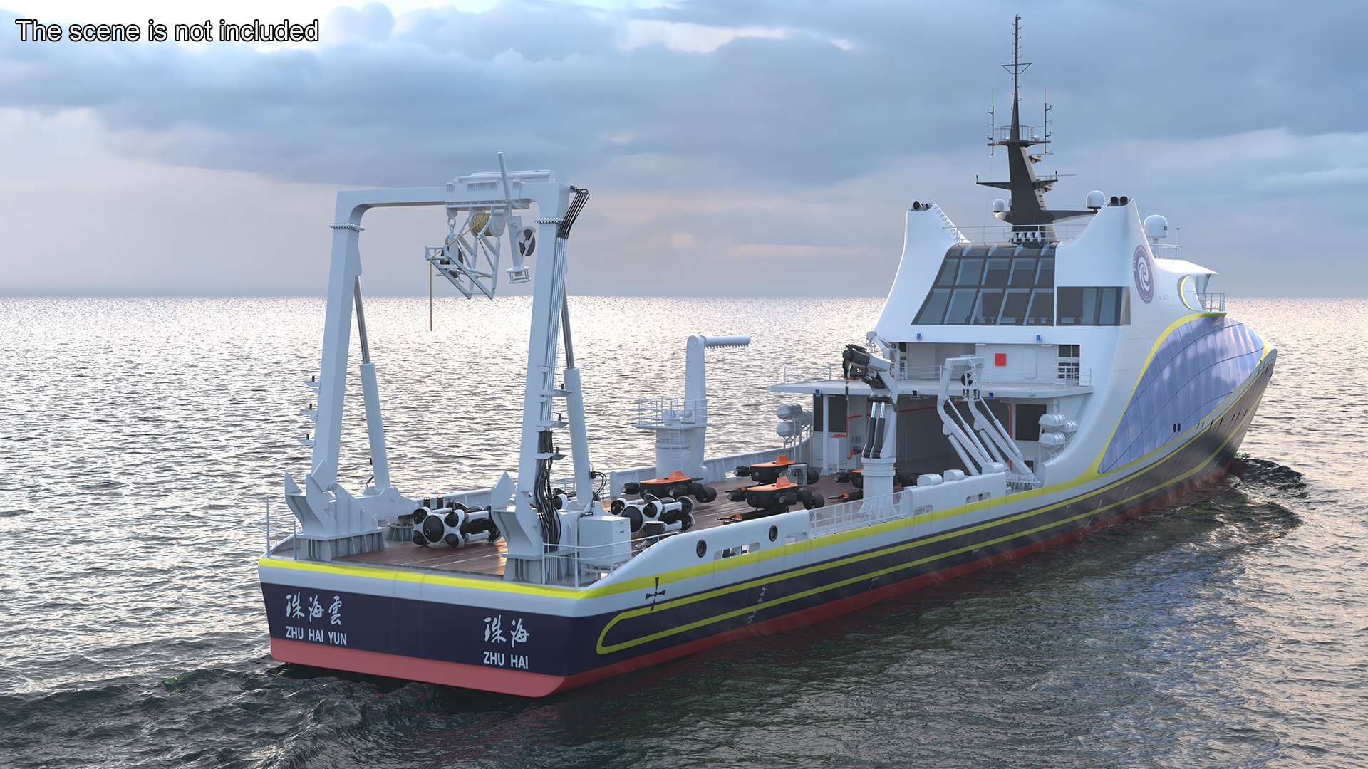 3D Zhu Hai Yun Ship with Underwater Drones on Board model