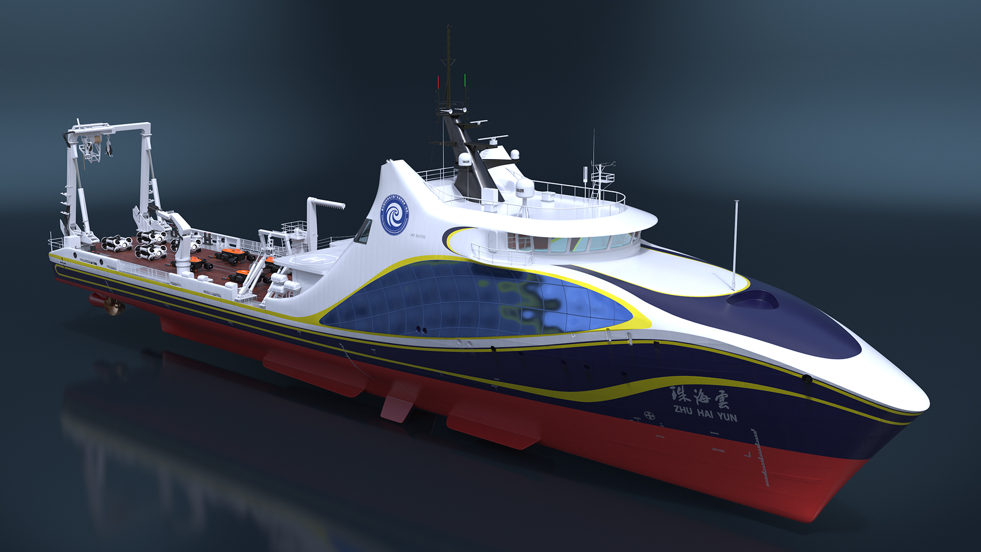 3D Zhu Hai Yun Ship with Underwater Drones on Board model