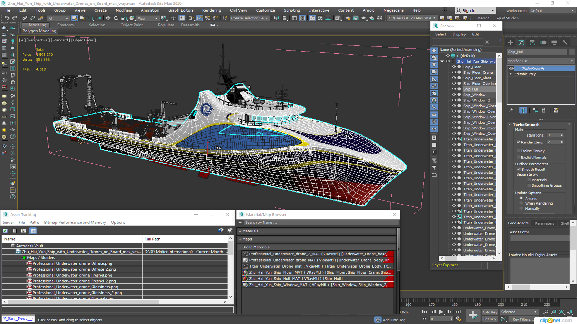 3D Zhu Hai Yun Ship with Underwater Drones on Board model