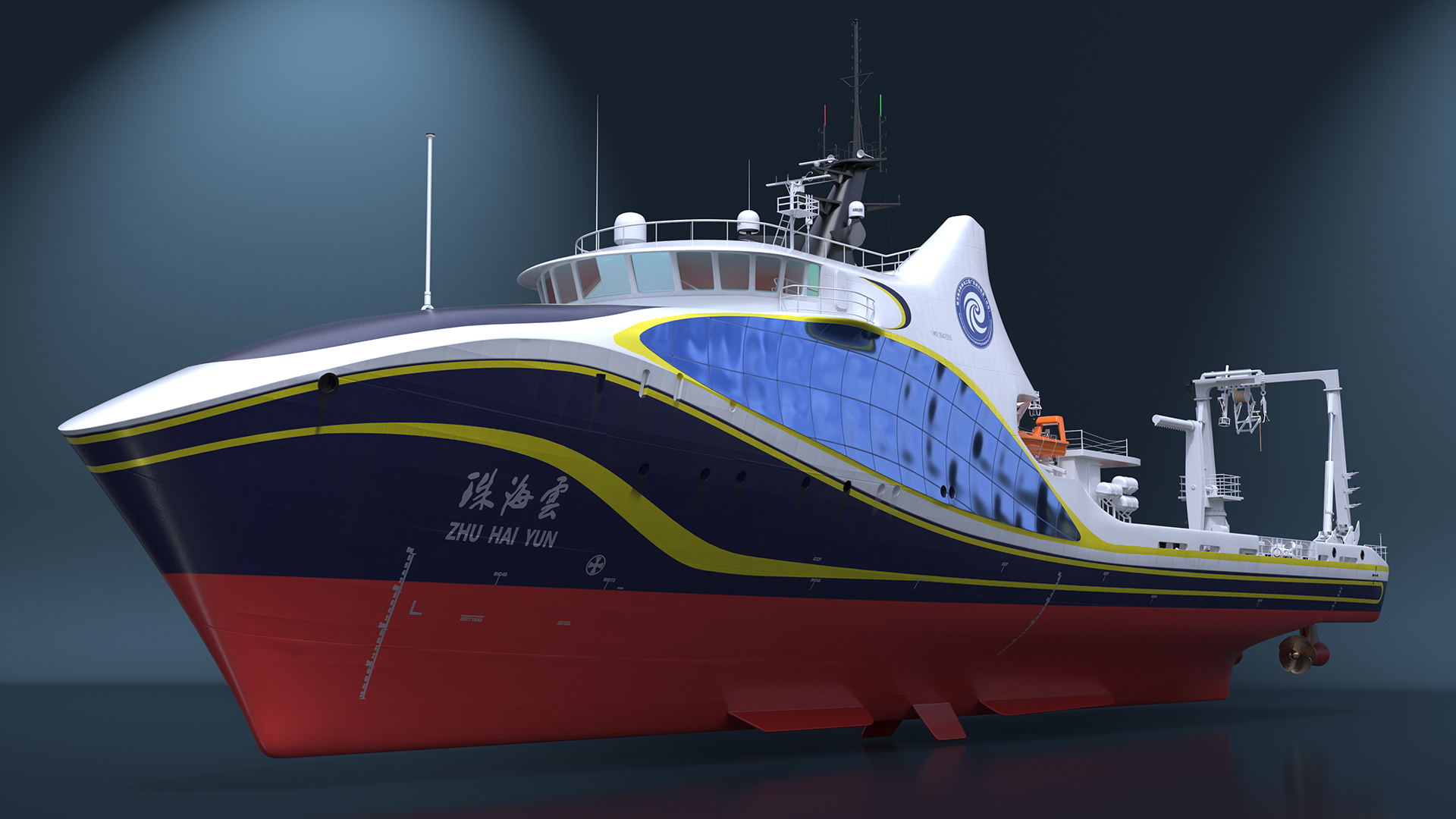 3D Zhu Hai Yun Ship with Underwater Drones on Board model
