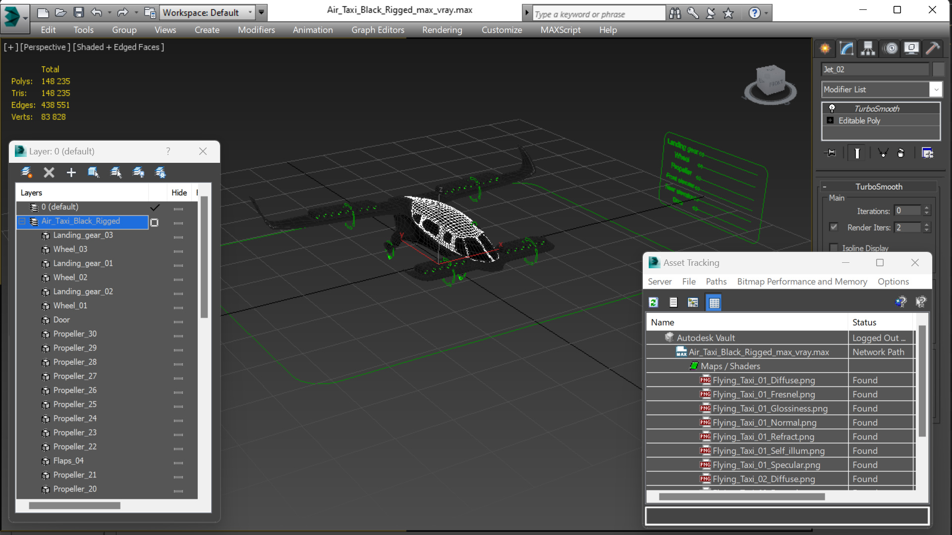 3D model Air Taxi Black Rigged for Maya