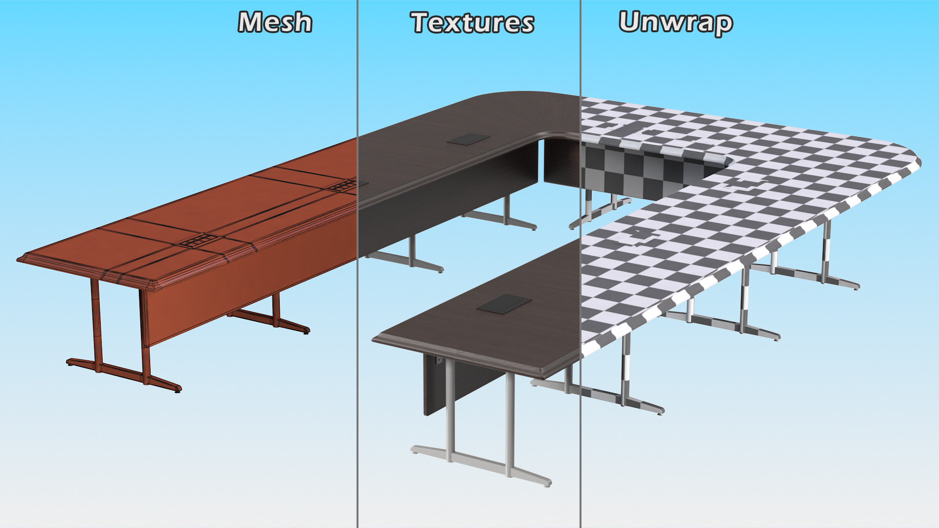 3D Modern U Shape Conference Table Dark Wood