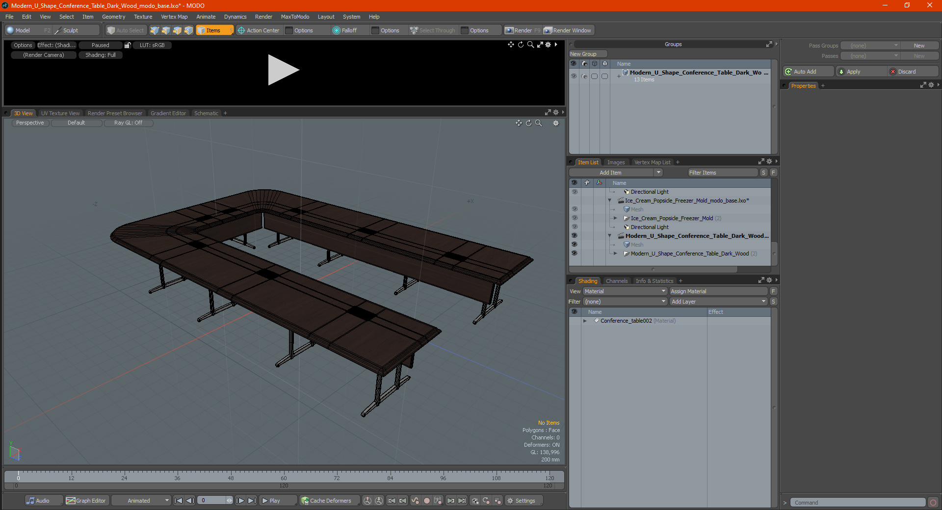 3D Modern U Shape Conference Table Dark Wood
