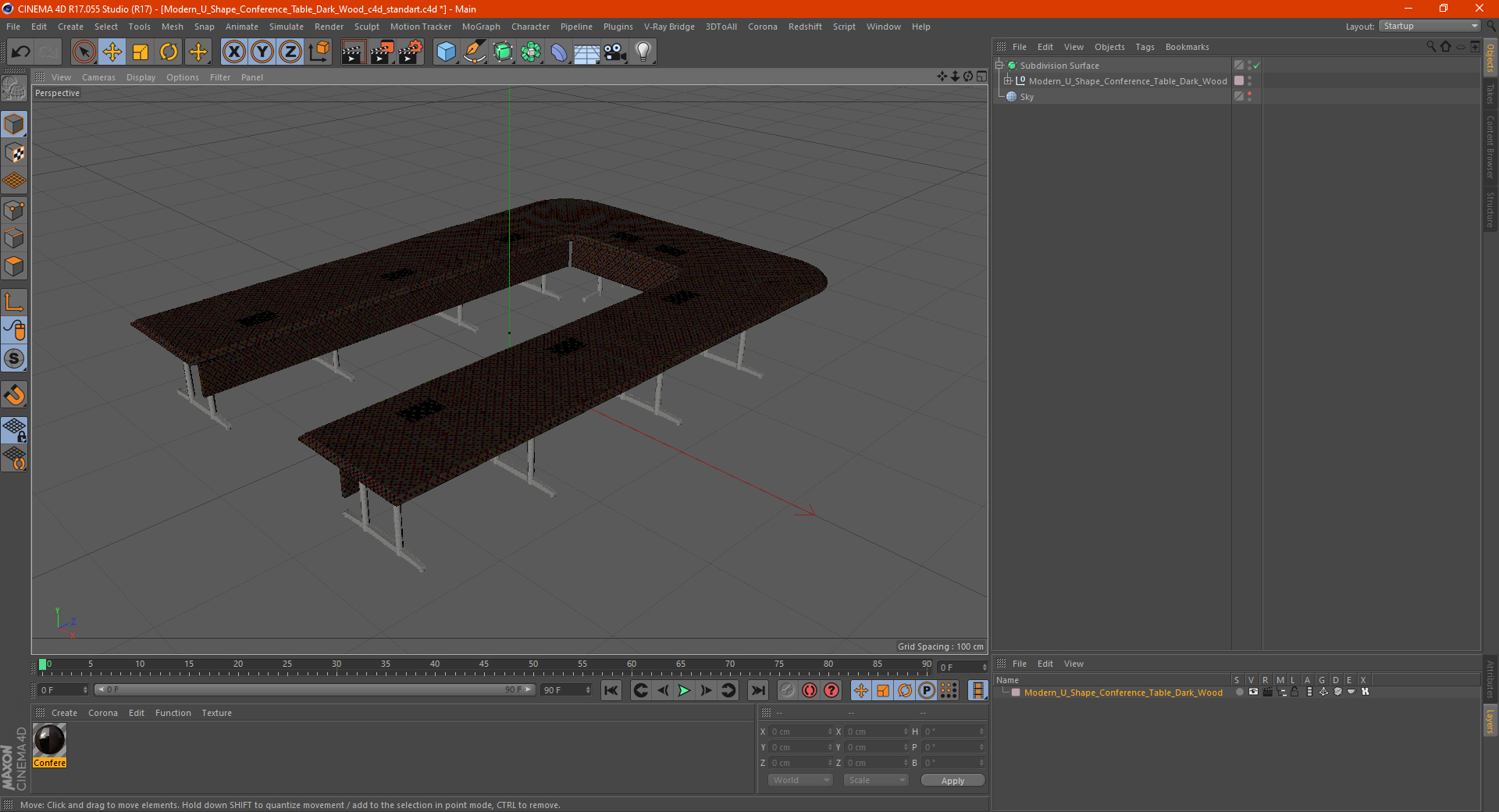 3D Modern U Shape Conference Table Dark Wood