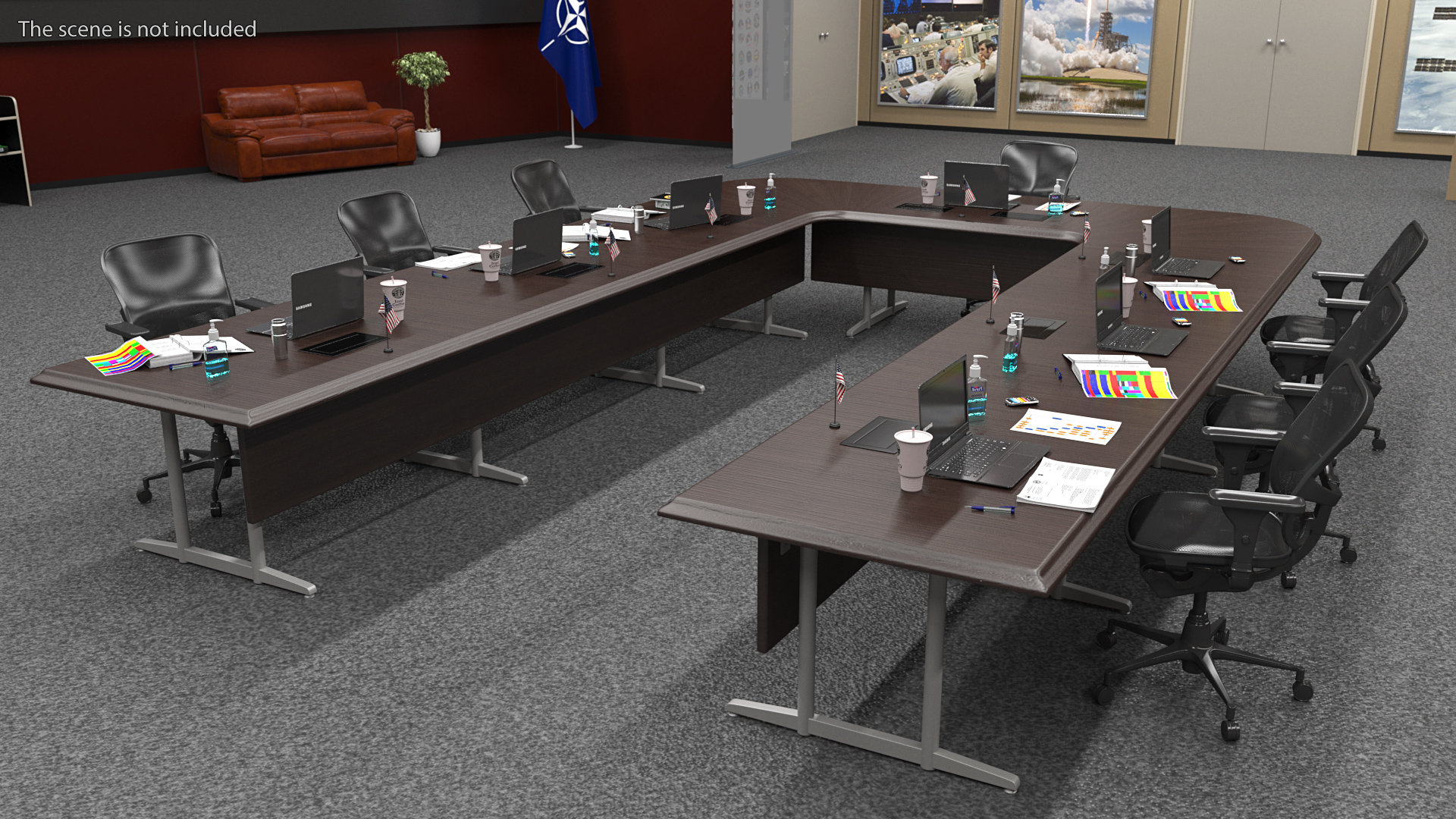 3D Modern U Shape Conference Table Dark Wood