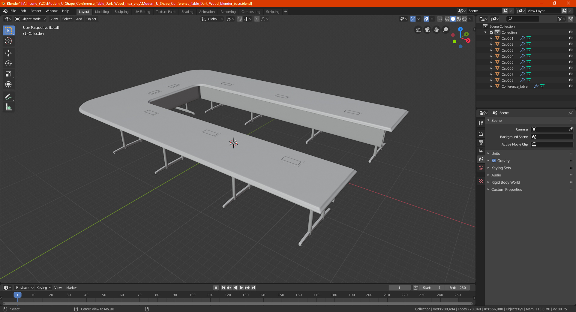 3D Modern U Shape Conference Table Dark Wood