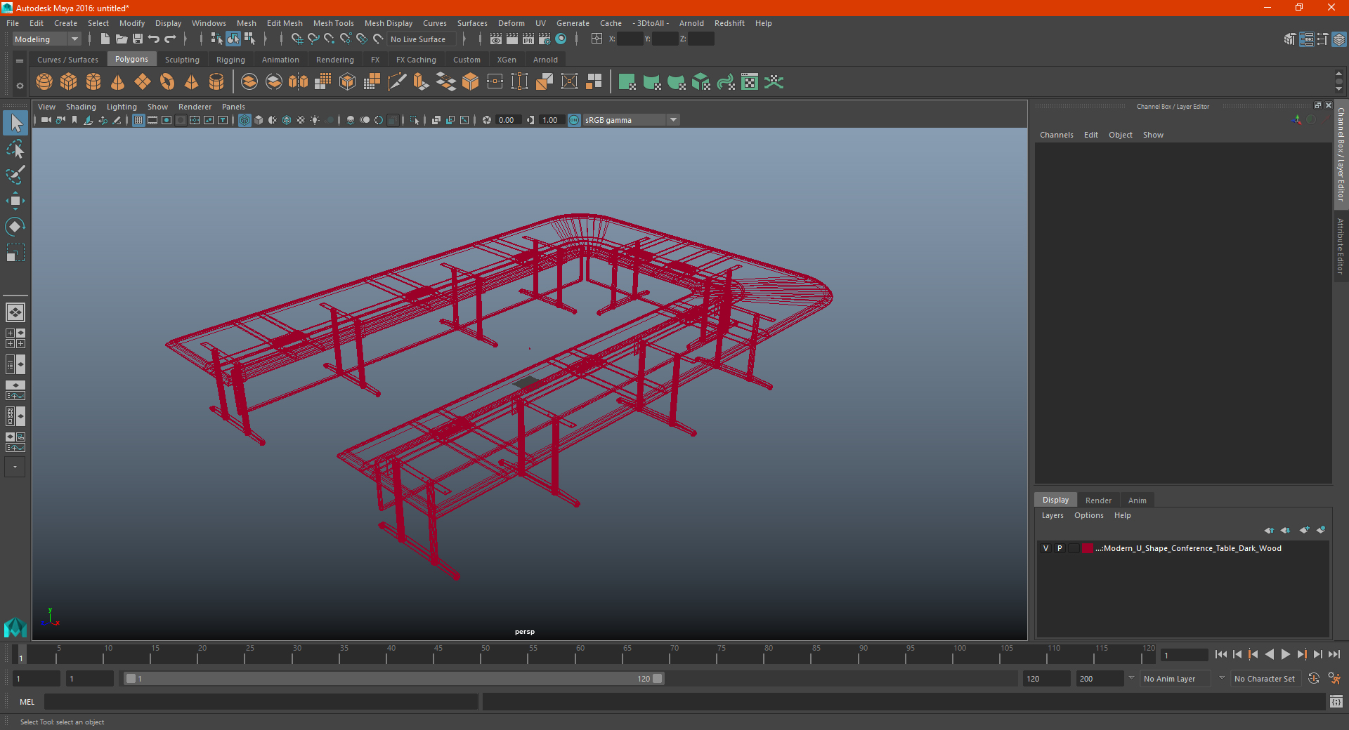 3D Modern U Shape Conference Table Dark Wood