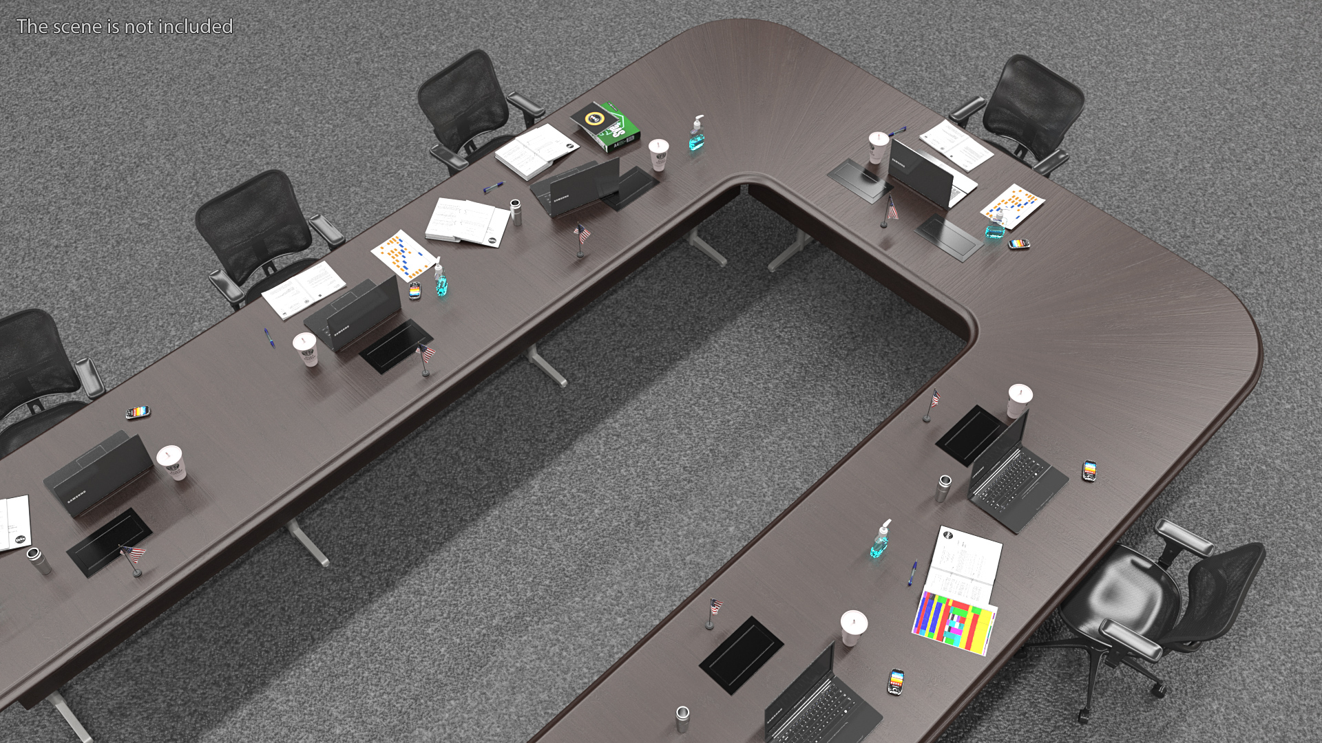 3D Modern U Shape Conference Table Dark Wood