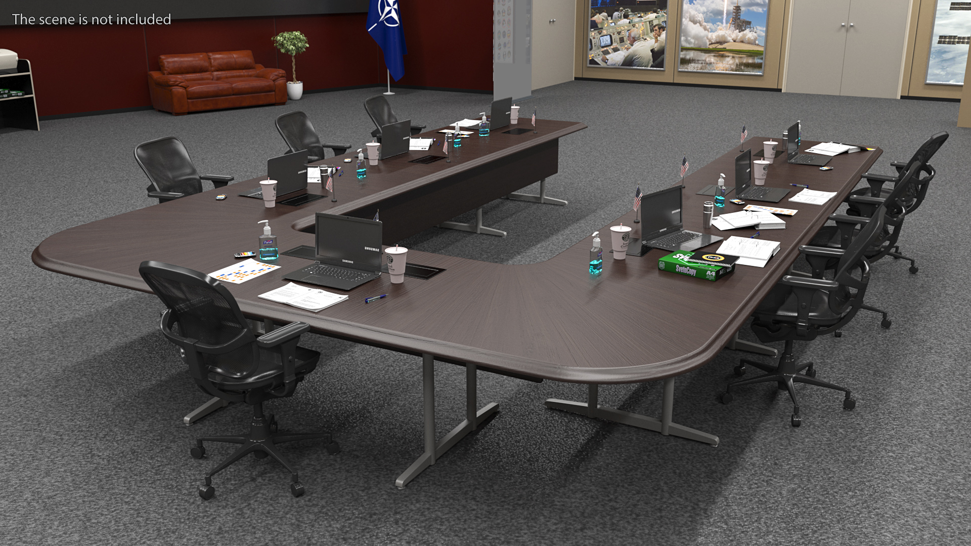 3D Modern U Shape Conference Table Dark Wood