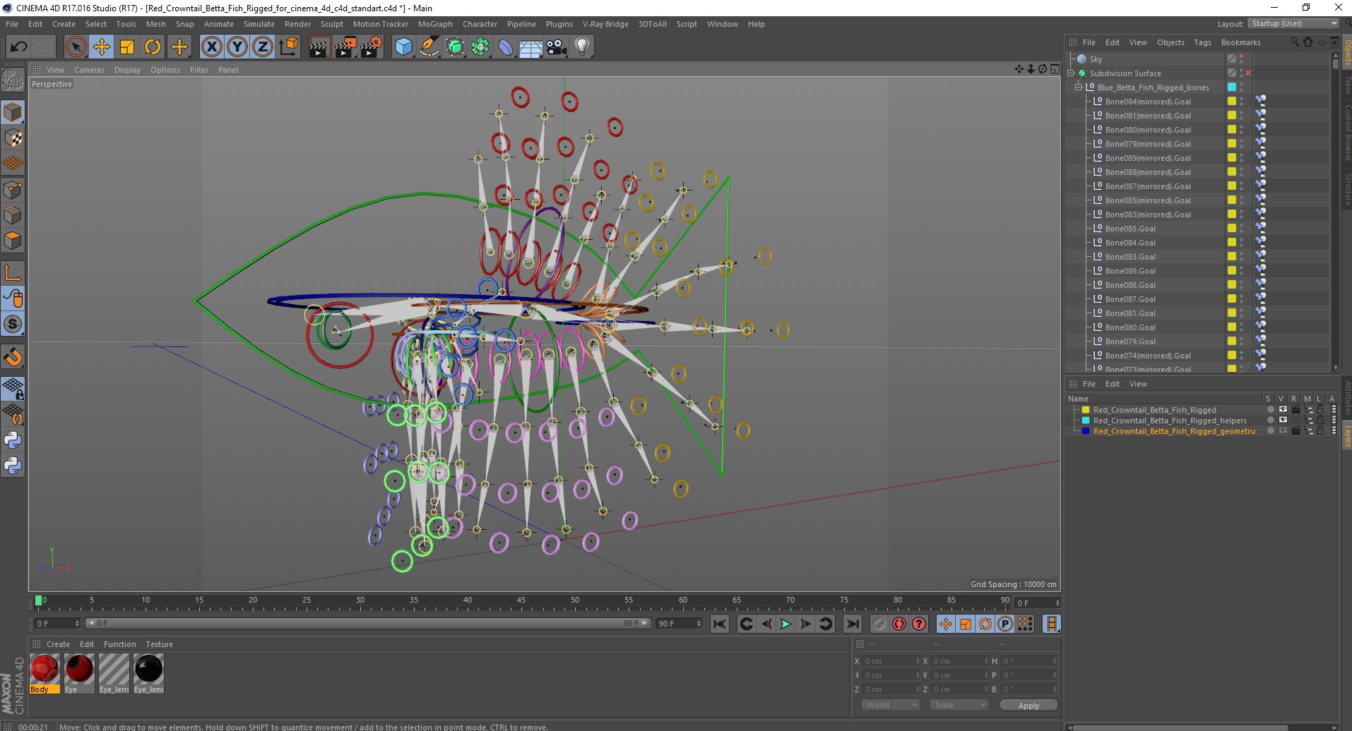 3D model Red Crowntail Betta Fish Rigged for Cinema 4D