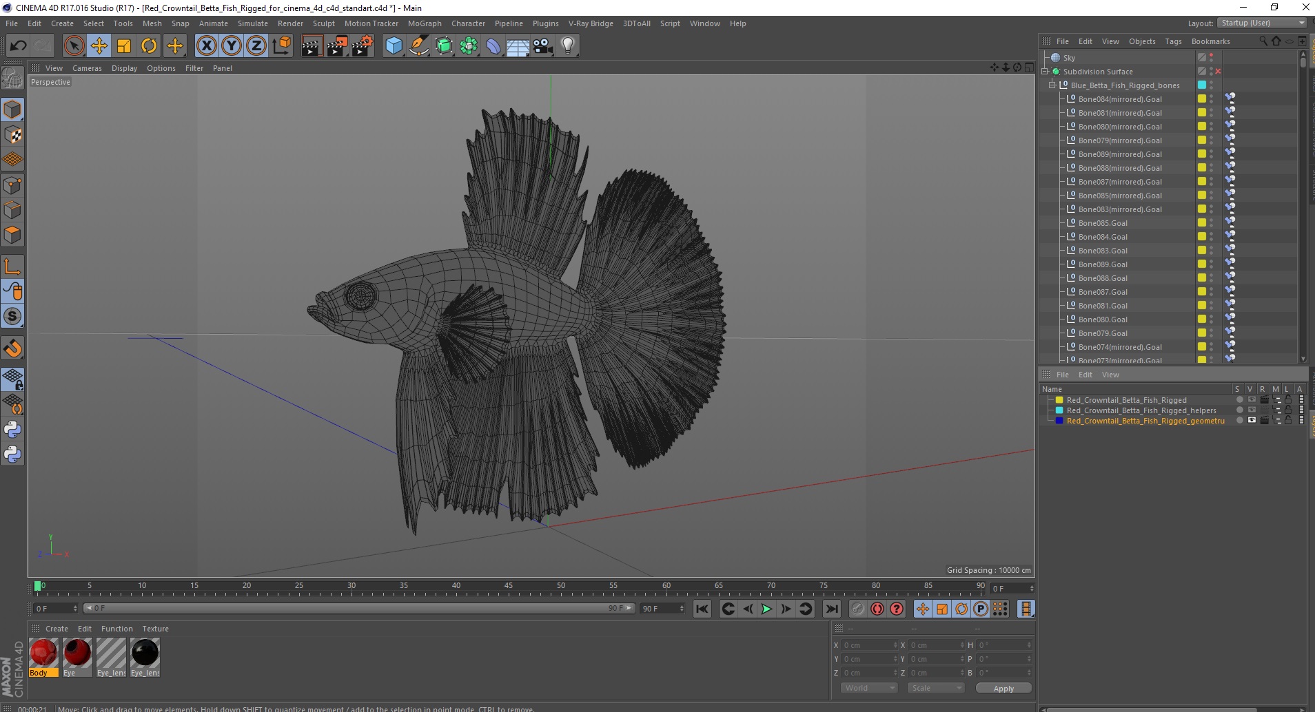 3D model Red Crowntail Betta Fish Rigged for Cinema 4D