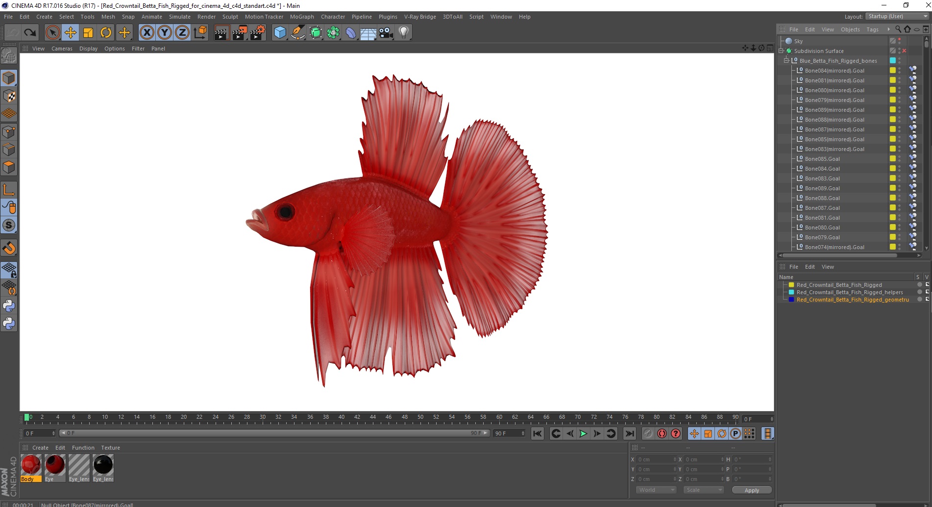 3D model Red Crowntail Betta Fish Rigged for Cinema 4D