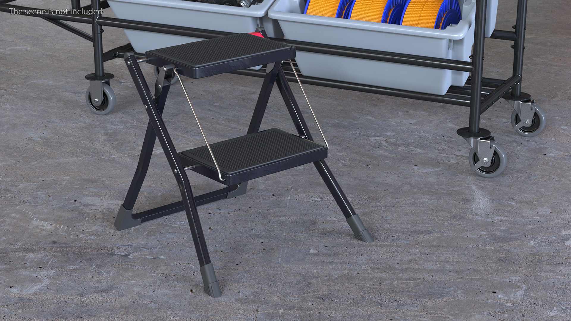3D Two Steps Black Steel Stool Rigged for Maya model