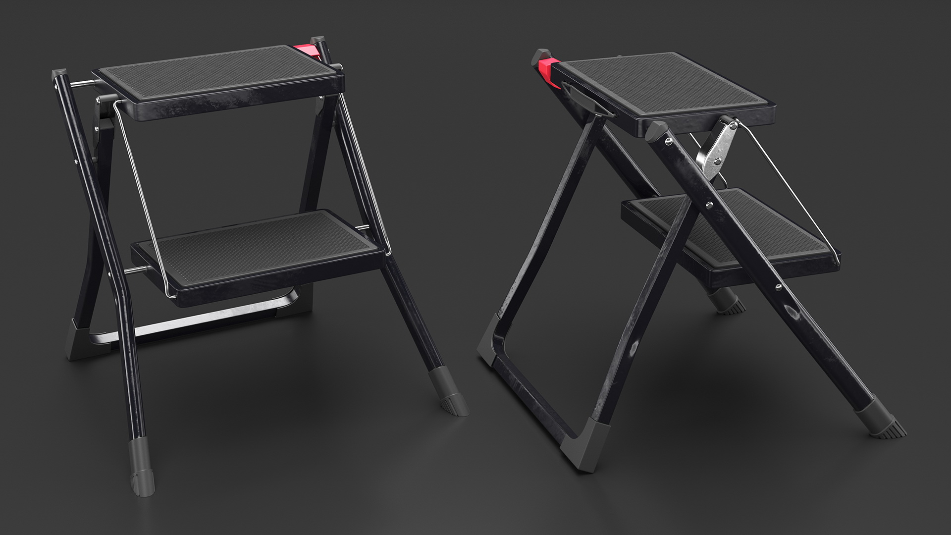 3D Two Steps Black Steel Stool Rigged for Maya model