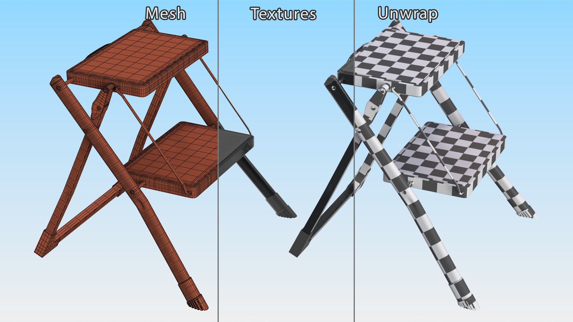 3D Two Steps Black Steel Stool Rigged for Maya model