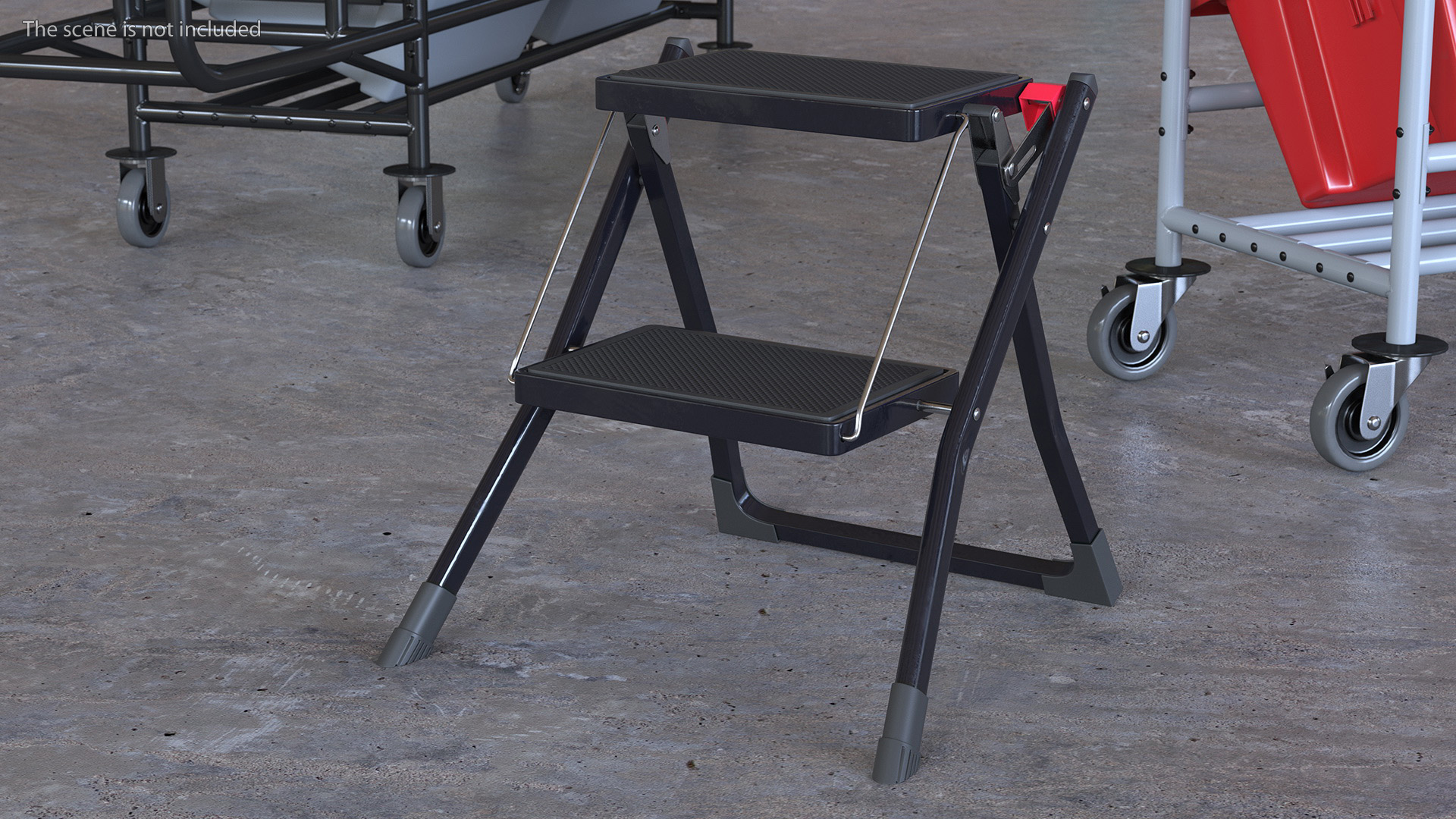 3D Two Steps Black Steel Stool Rigged for Maya model