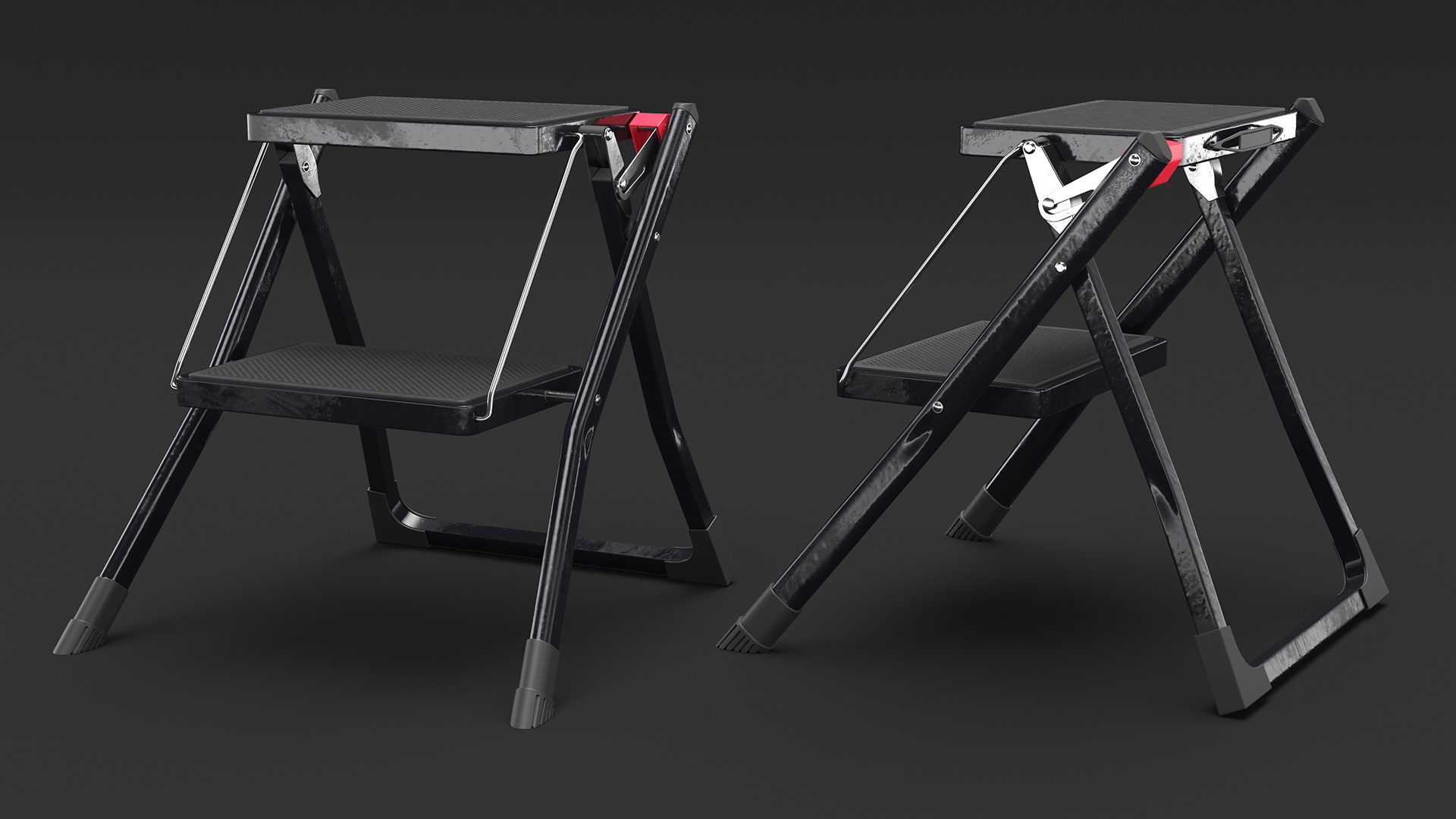 3D Two Steps Black Steel Stool Rigged for Maya model
