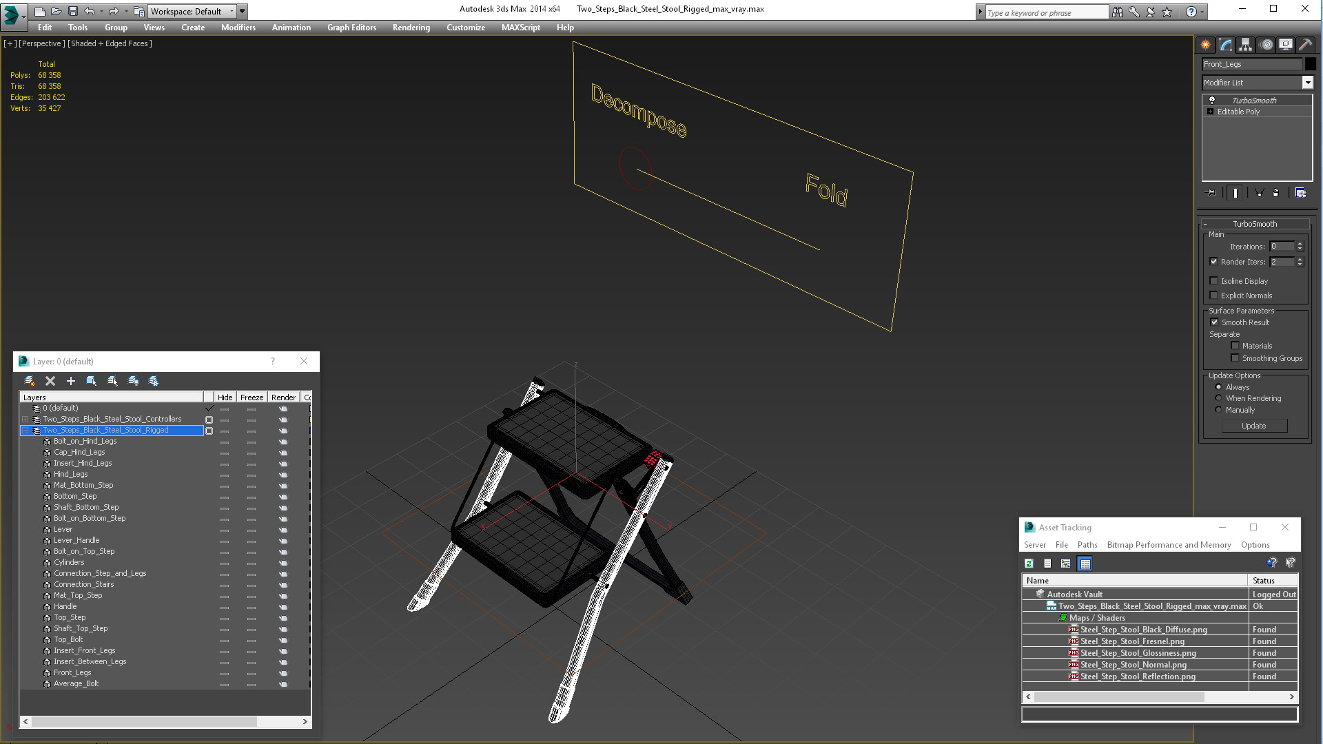3D Two Steps Black Steel Stool Rigged for Maya model