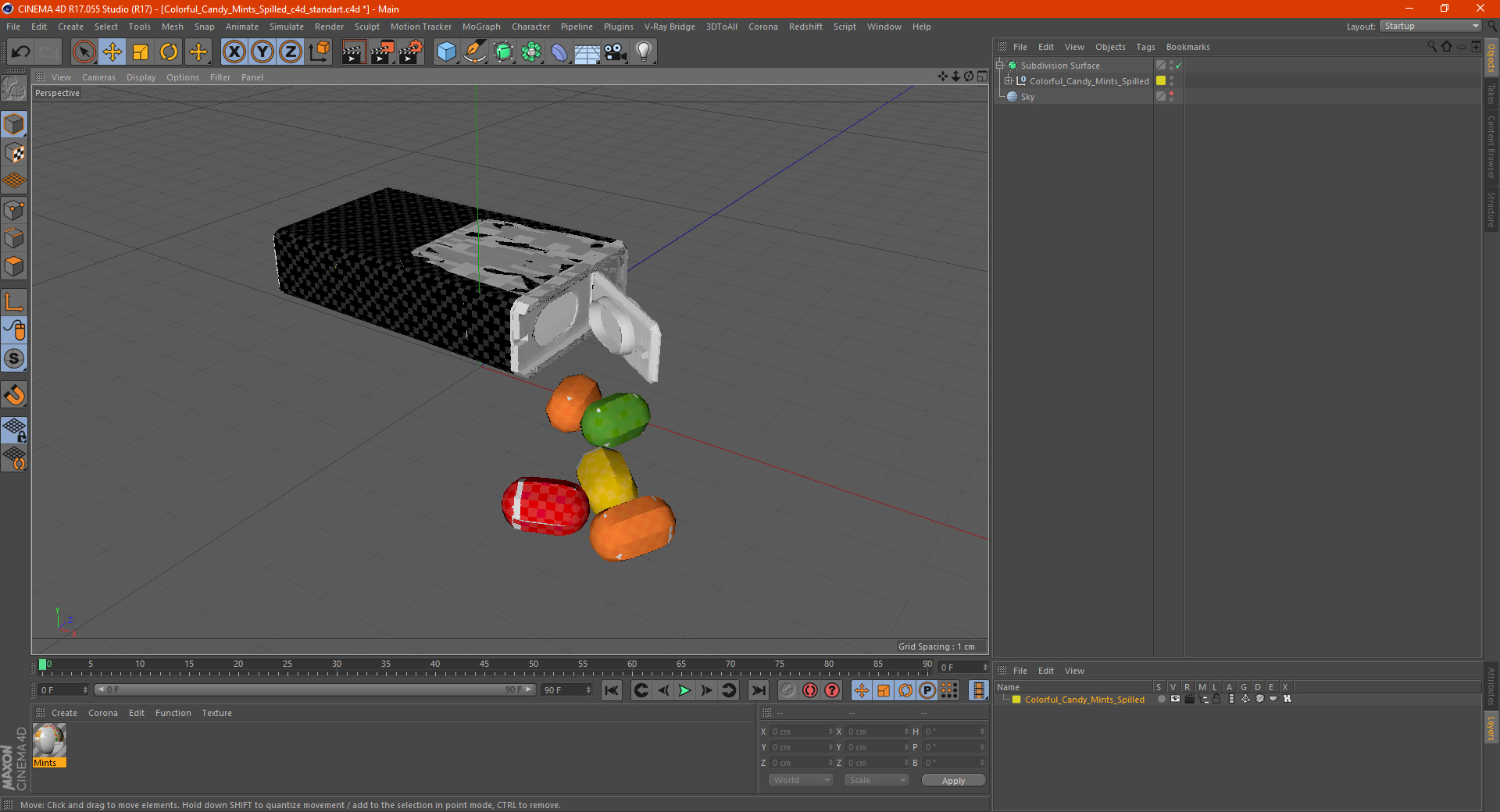 3D Colorful Candy Mints Spilled model