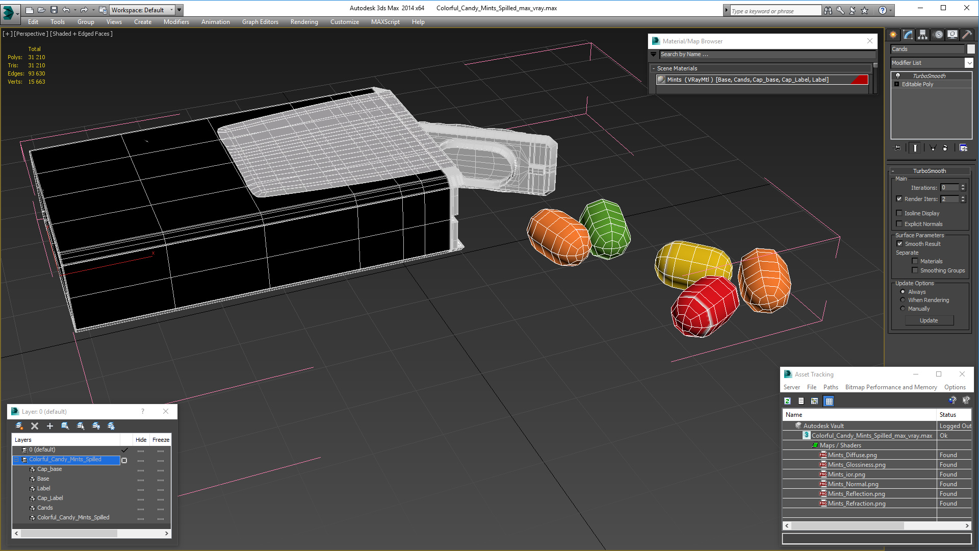 3D Colorful Candy Mints Spilled model