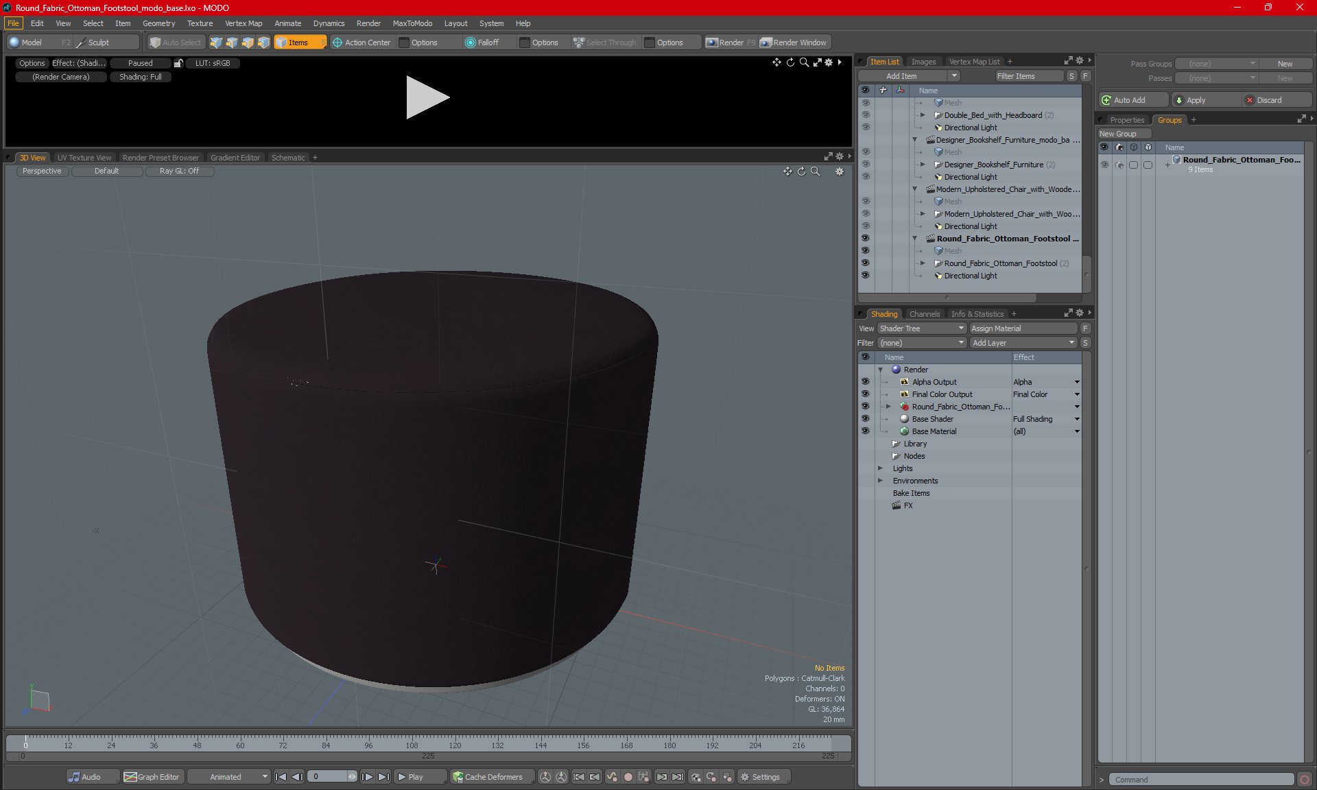3D Round Fabric Ottoman Footstool for 3D Print model