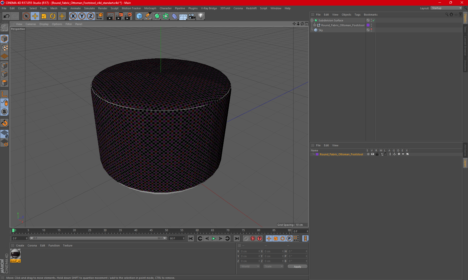 3D Round Fabric Ottoman Footstool for 3D Print model