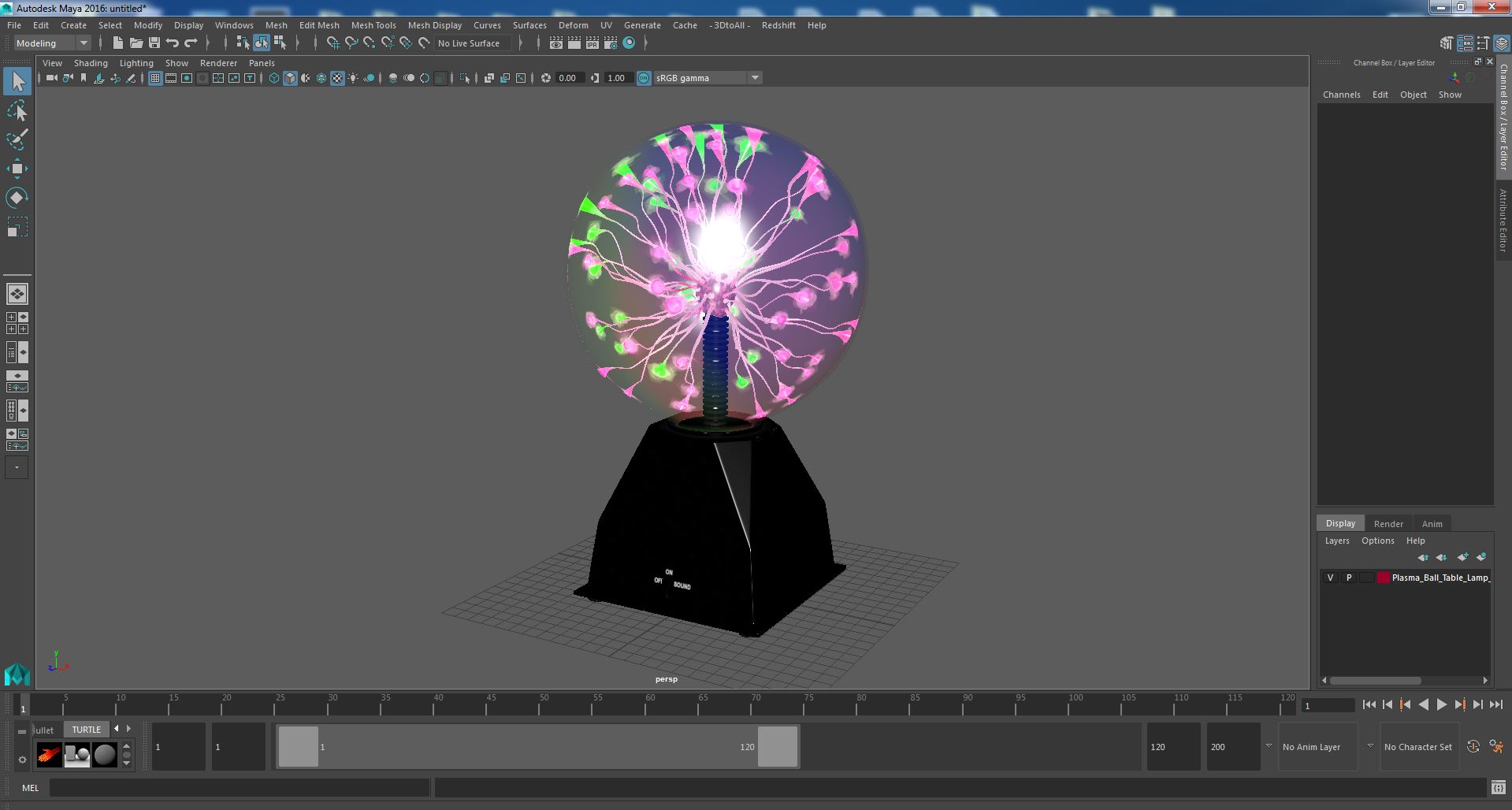 3D model Plasma Ball Table Lamp Colored
