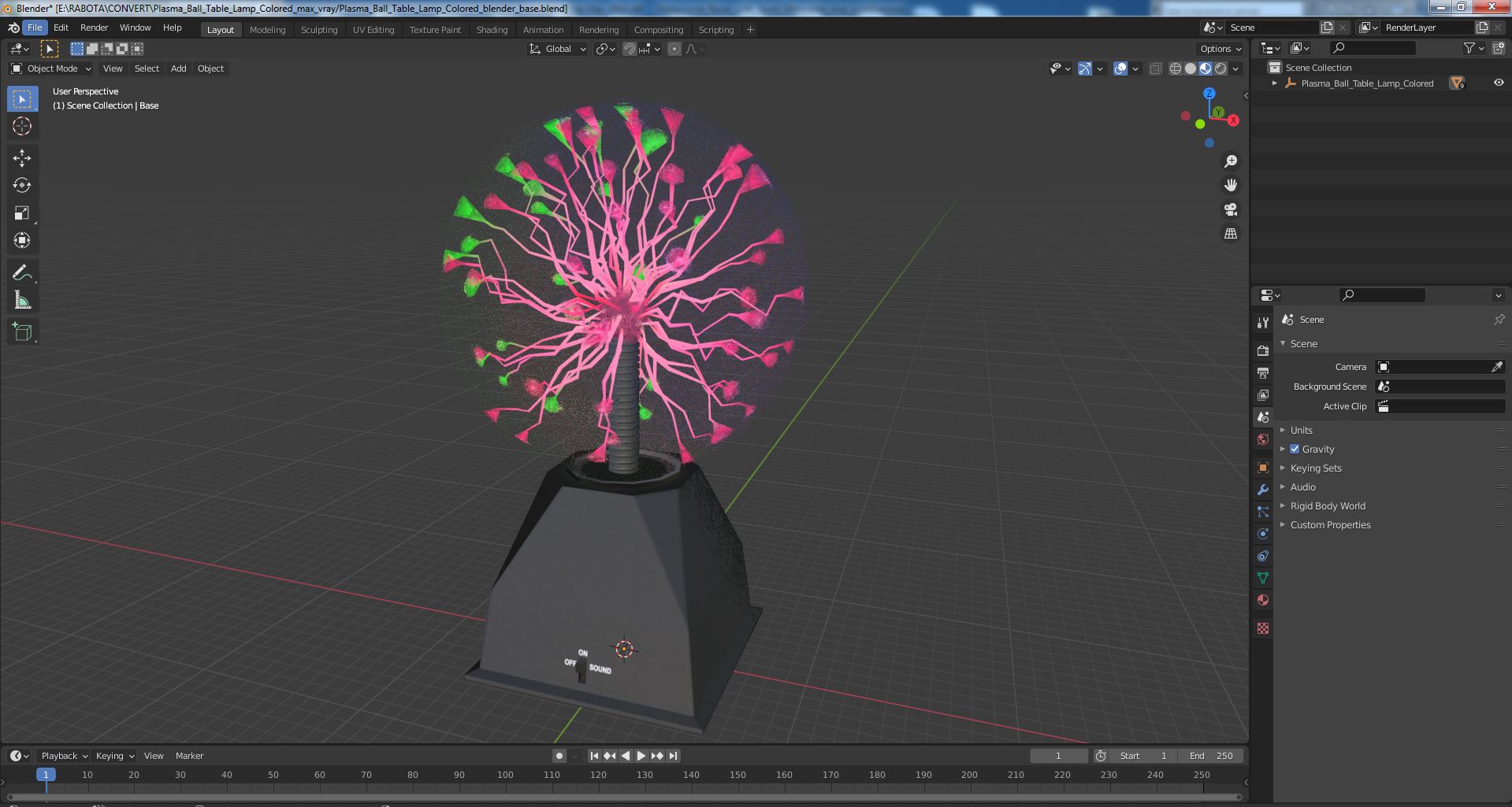 3D model Plasma Ball Table Lamp Colored