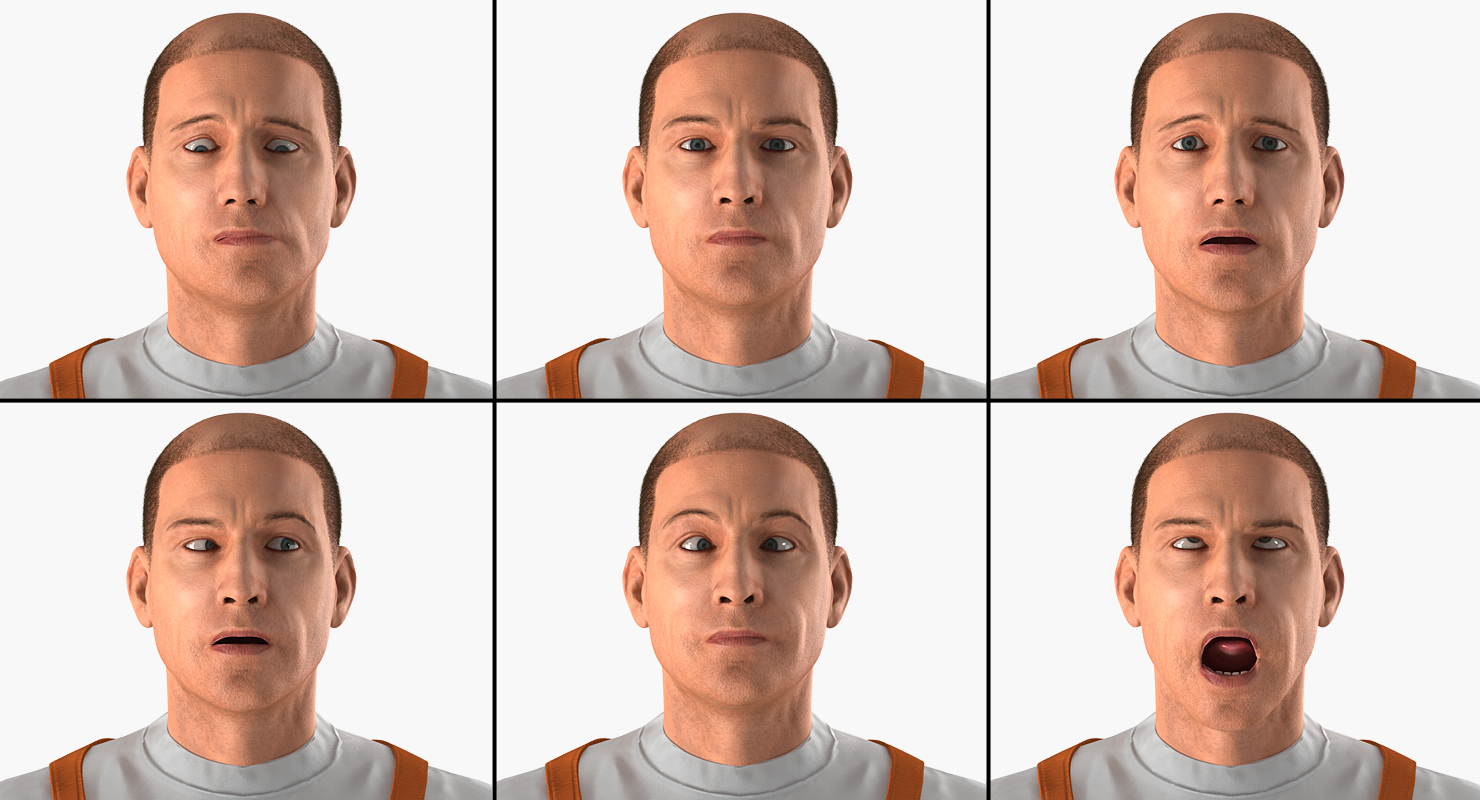 Worker Wearing Orange Overalls Rigged 3D