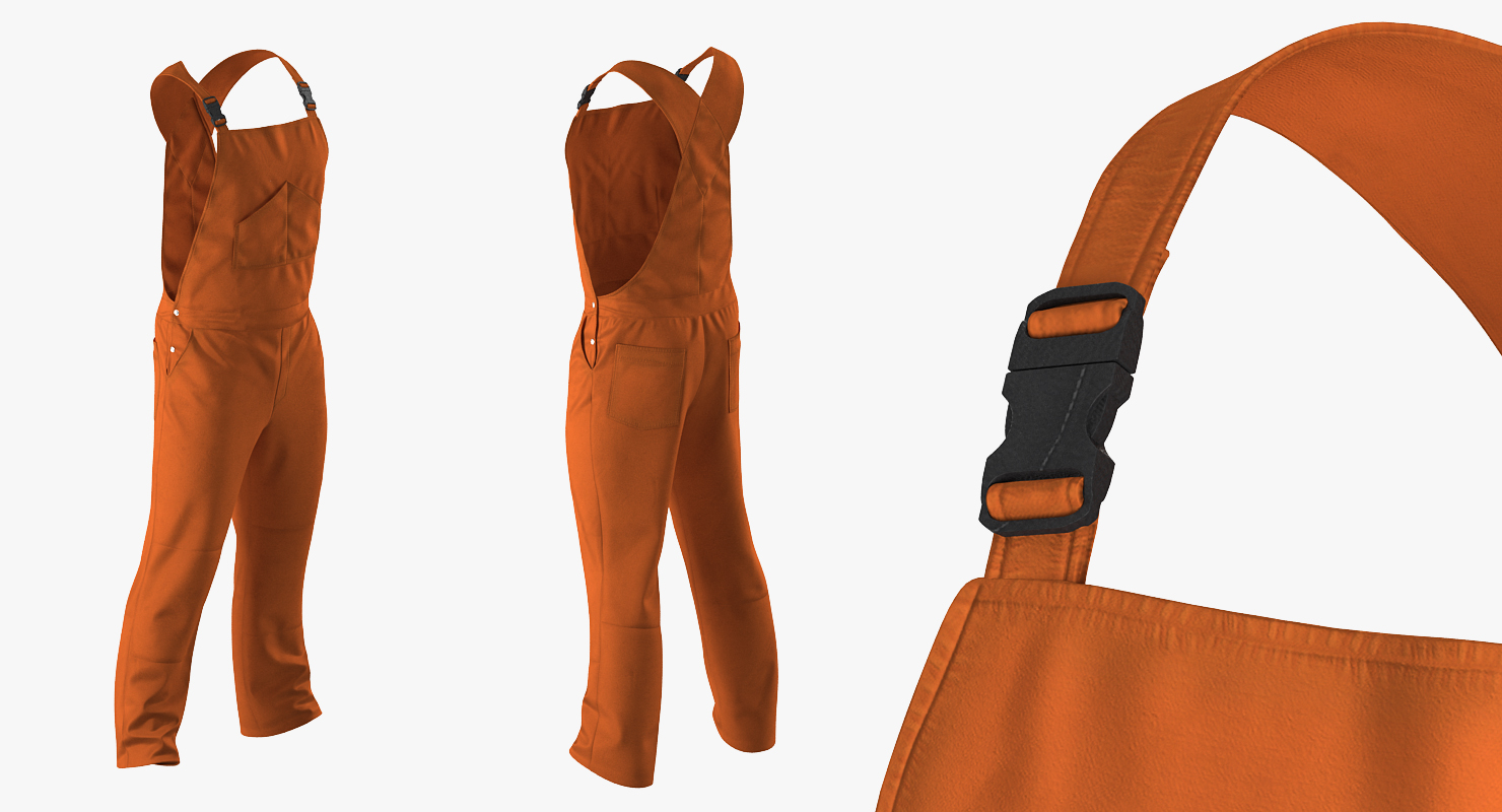 Worker Wearing Orange Overalls Rigged 3D