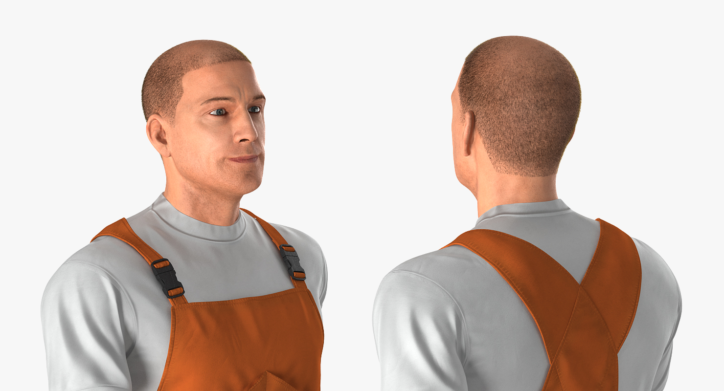 Worker Wearing Orange Overalls Rigged 3D