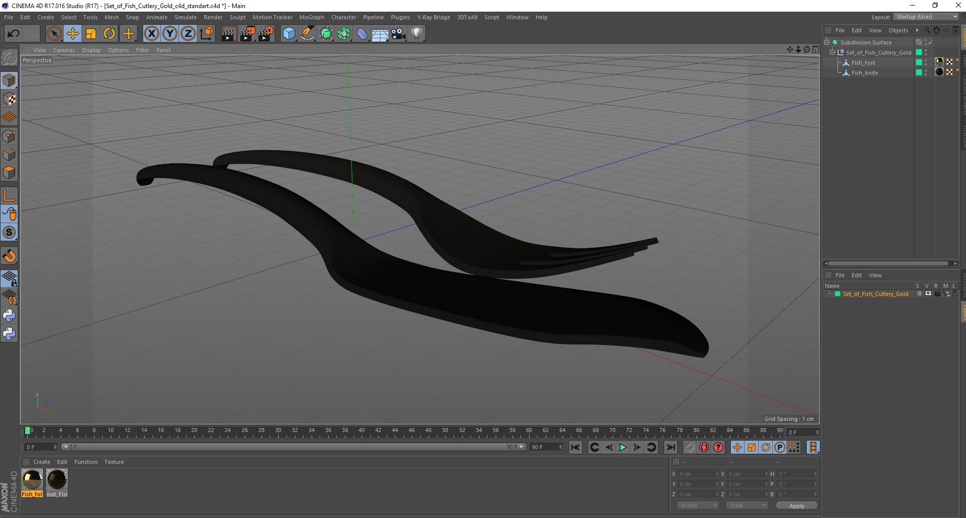 Set of Fish Cutlery Gold 3D model