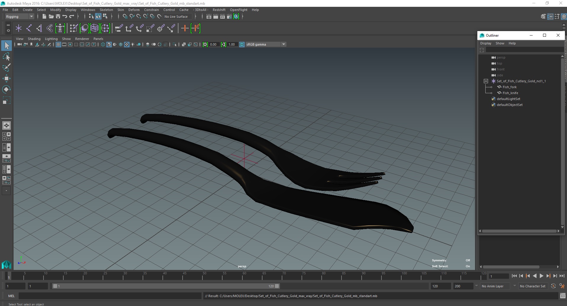 Set of Fish Cutlery Gold 3D model