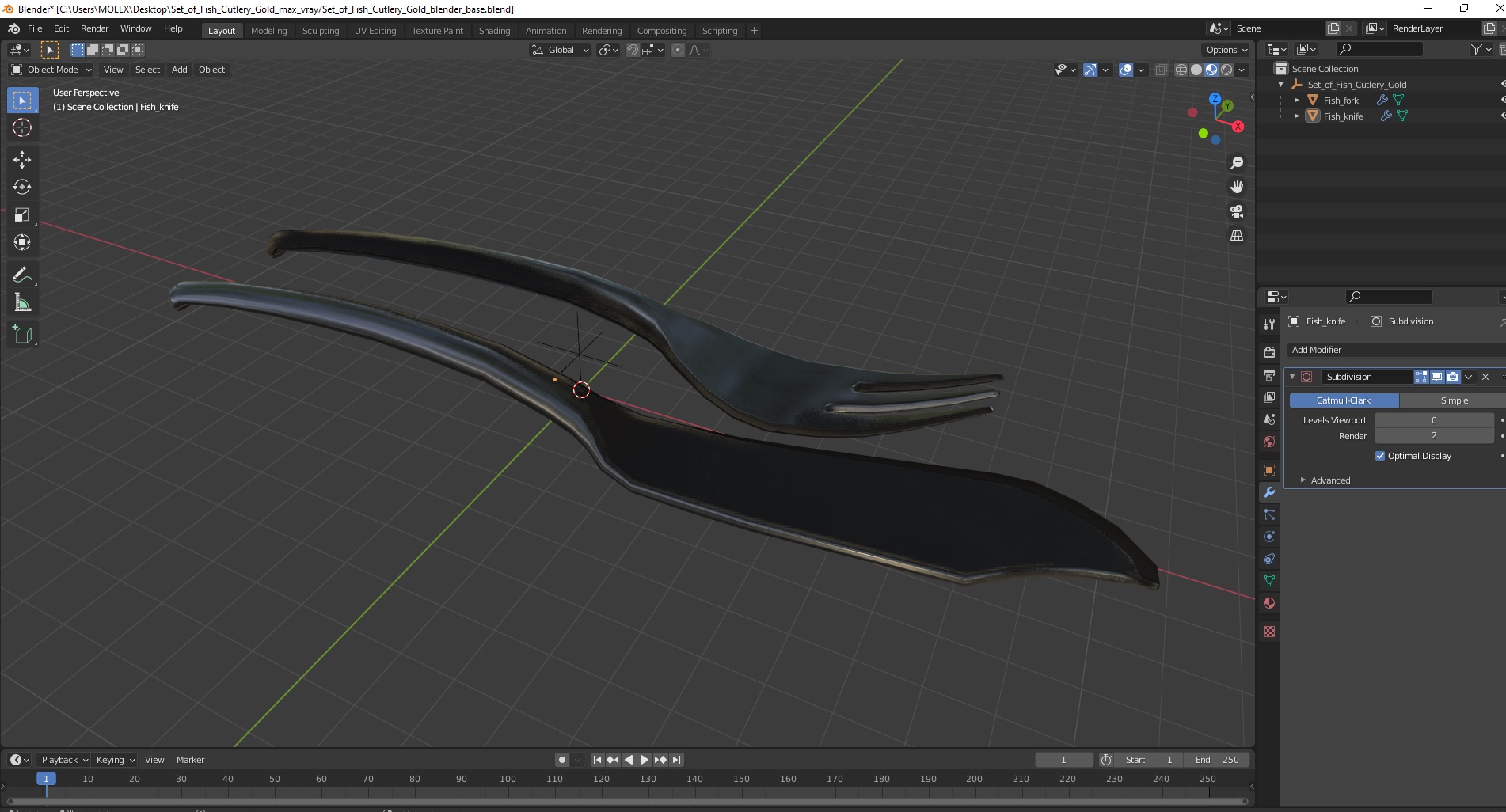 Set of Fish Cutlery Gold 3D model