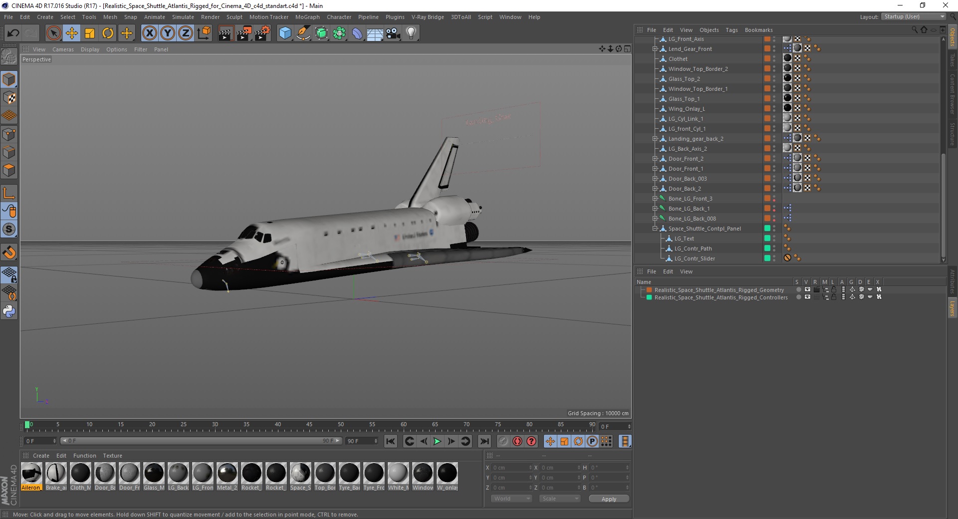 3D Realistic Space Shuttle Atlantis Rigged for Cinema 4D model