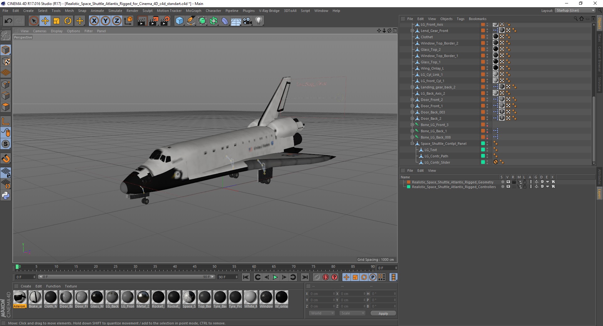 3D Realistic Space Shuttle Atlantis Rigged for Cinema 4D model